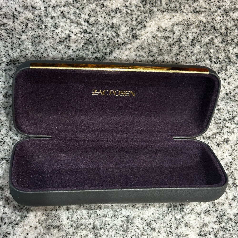 Zac Posen dark gray Gold accent leather Eyewear Case hard shell travel glasses